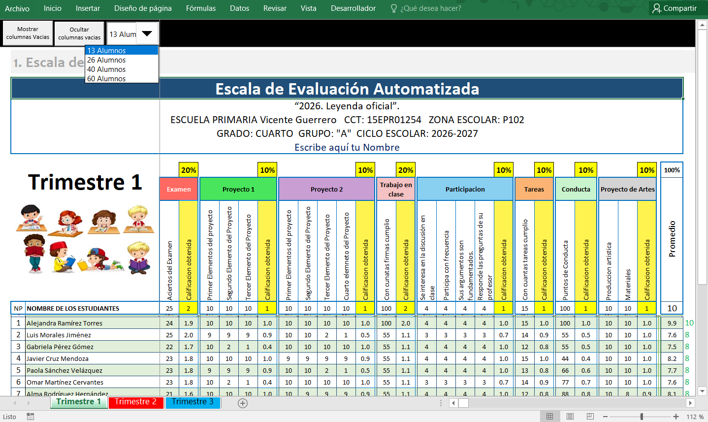 Vista de la herramienta en Excel