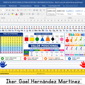 Tarjeta auxiliar para escritorio Lectura, Escritura y Matematicas Word